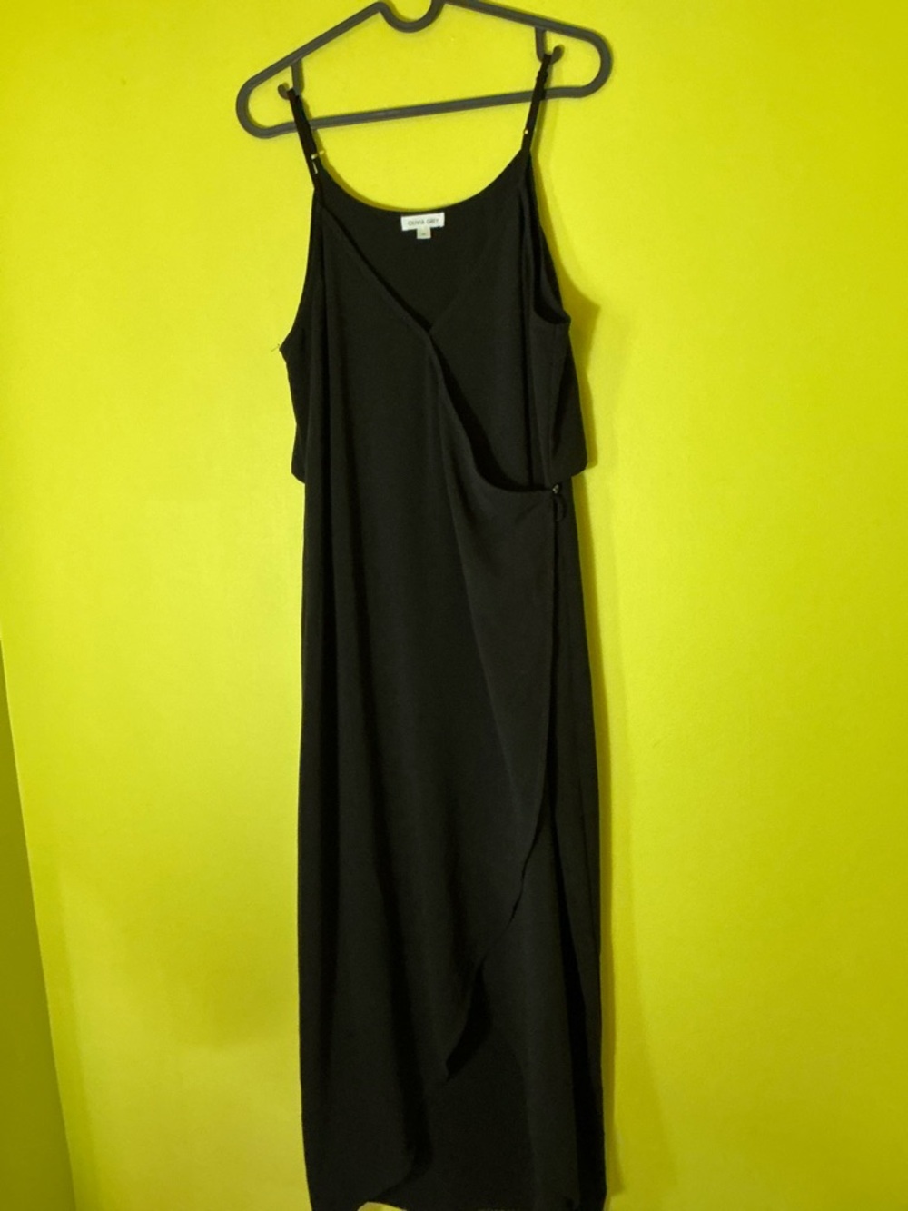 Olivia Grey Black Wrap Midi Dress Spaghetti Strap